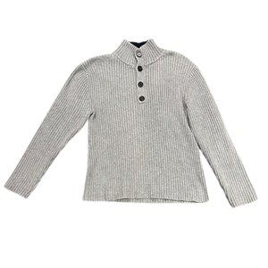 Eastside Westside Gray Ribbed Knit Sweater With Henley Top Buttons Turtleneck